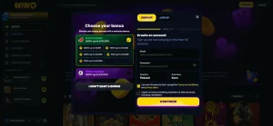 Current Wino Casino registration screen or signup entry point