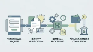 Editorial illustration of a Wino withdrawal verification flow