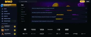 Wino Casino cashier showing current payment options